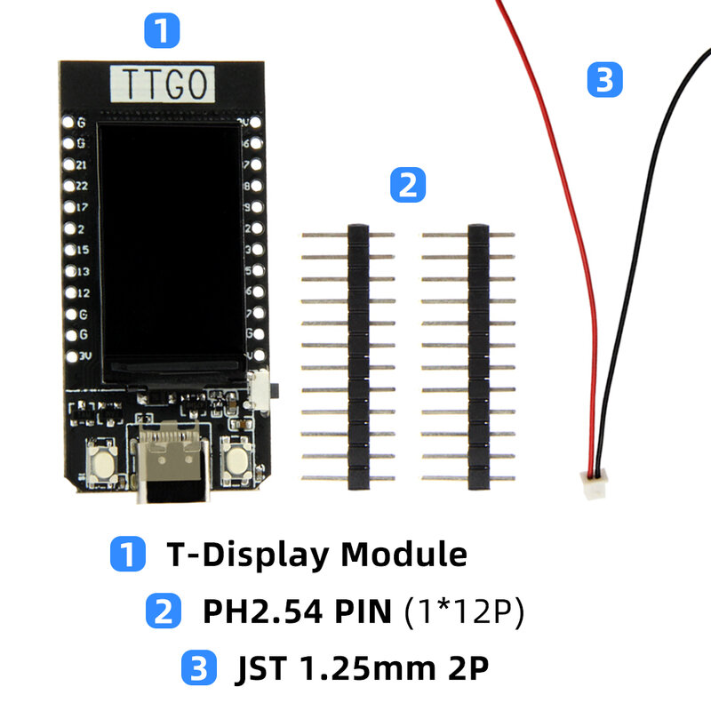 LILYGO® TTGO T-Display ESP32– carte de développement t-display ESP32, 1.14 pouces, WiFi, Bluetooth, Module de contrôleur sans fil ST7789V IPS LCD pour Arduino