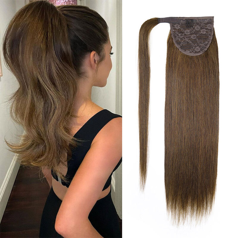 Extensiones de cola de caballo de cabello humano liso para mujer, extensiones de cabello Remy brasileño Natural Real, 14 "a 22"