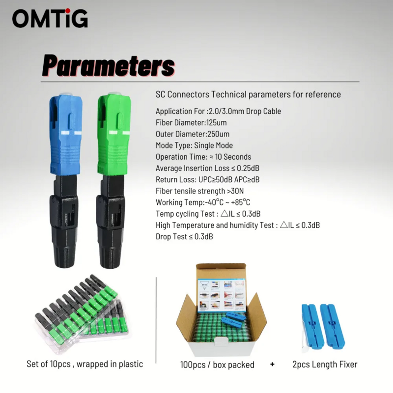 OMTiG-Conector Frio de Fibra Óptica, FTTH Embedded, SC, UPC, APC, Montagem Rápida, Conector Rápido, SM, Frete Grátis, 20Pcs