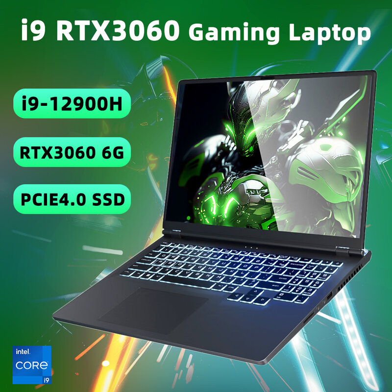 Kinnovy Fashion Gaming Laptop Intel i9 12900H i7-12700H NVIDIA GeForce RTX 3060 GDDR6 6GB GPU 16 "FHD IPS wyświetlacz klawiatura RGB