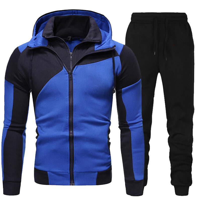 Men Tracksuits Set Spring Autumn Zipper Hoodie Jogging Trouser Patchwork Fitness Run Suit Casual Clothing Sportswear