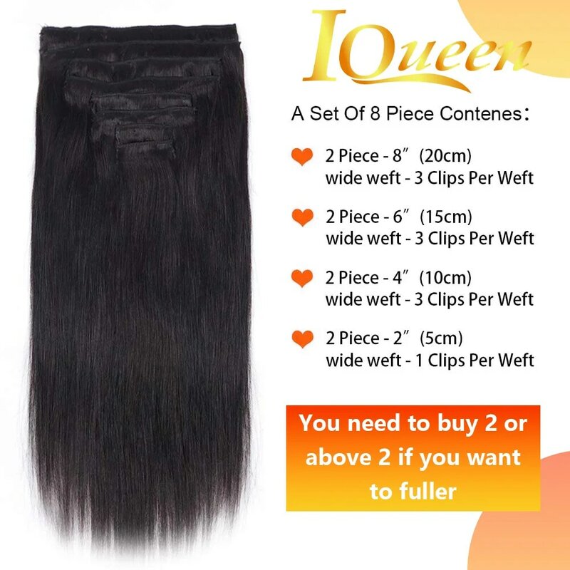 Clip In Hair Extension Human Hair Brazilian Straight Clip In Extension Full Head Clip Hair Extension for Women 120g/Set Color 1B