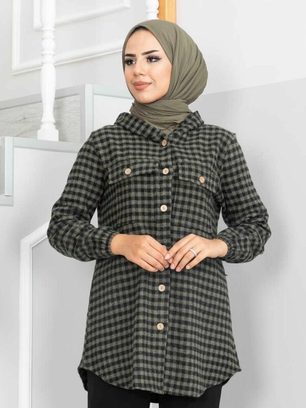 Felpa con cappuccio a quadri Lumberjack Shirt Sport Hijab tunica cotone sfoderato manica lunga 2022 donne musulmane moda Top felpa