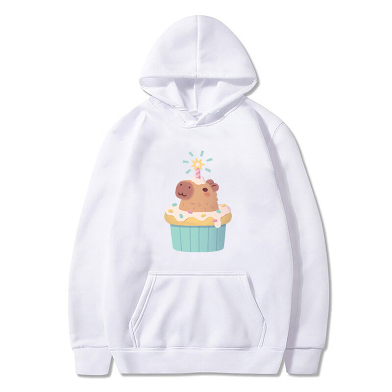 Capy-Sweats à capuche unisexes avec impression de dessin animé Capybara, sweat-shirt, streetwear doux, pull décontracté, cadeau d'anniversaire, mode mignonne