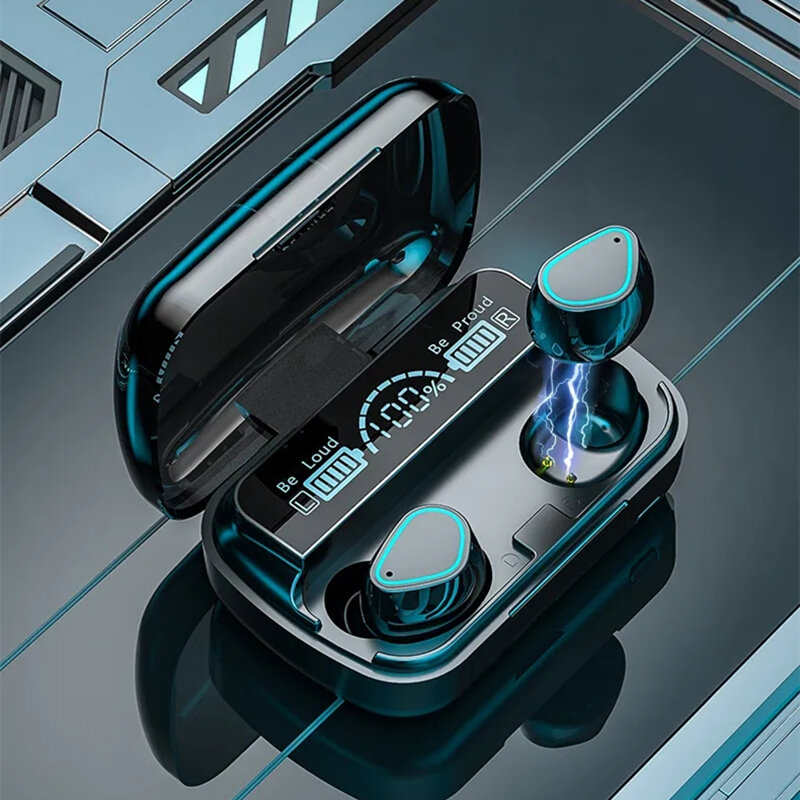 Earphone Bluetooth nirkabel TWS, headphone olahraga musik Stereo HIFI 9D, pengurang kebisingan dengan mikrofon 2024