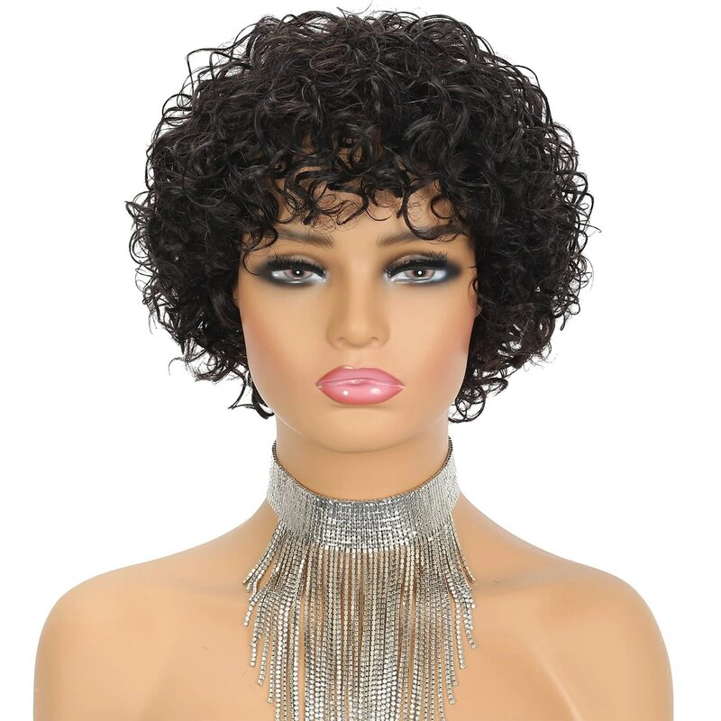 Fryzura Pixie peruka perwersyjne kręcone ludzkie włosy peruki dla czarnych kobiet brazylijski tanie bez koronki pełna maszyna wykonane Glueless krótki fryzura Pixie