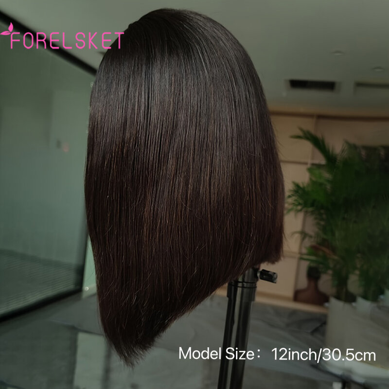 Peluca de cabello humano liso con encaje Frontal para mujer, pelo corto prearrancado de Color Natural, 13x4, HD