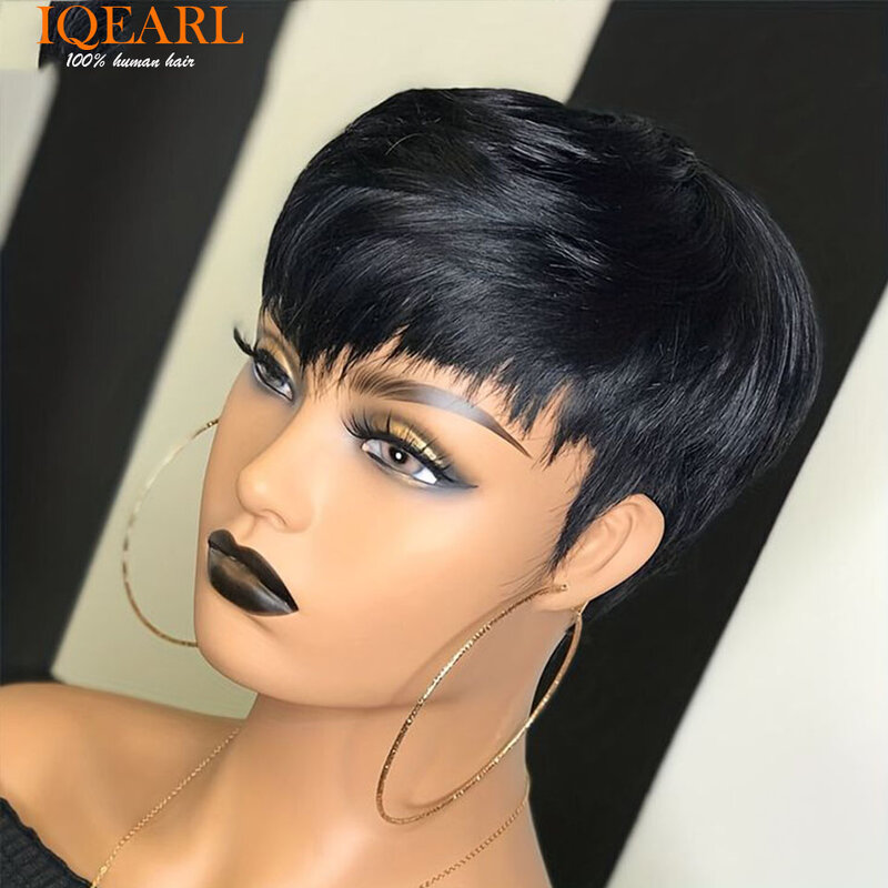Emerald Bang Wig Pixie Short Cut Bob 100% Human Hair Wigs For Black Woman Brazilian Straight Machine Made Wig Cheap Short Wigs