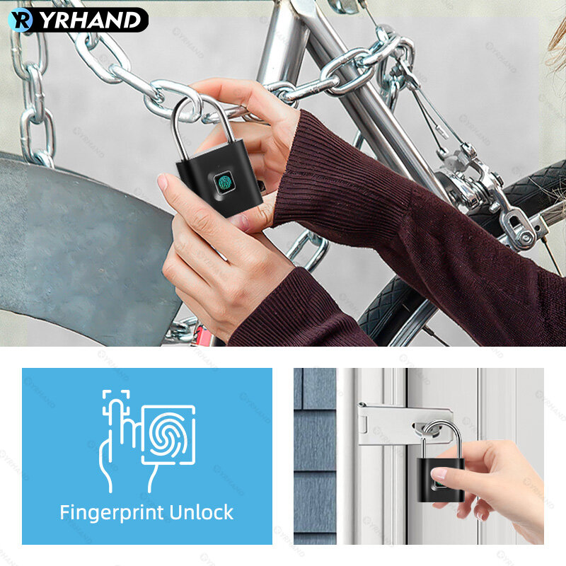 YRHAND kunci pintar tanpa kunci sidik jari, kunci elektronik keamanan cerdas logam paduan seng gembok sidik jari Anti air Anti pencurian