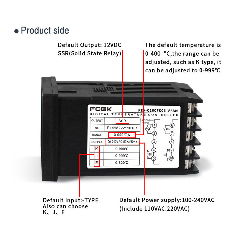 Controlador de temperatura PID REX-C100, termostato Digital de 220v, 400 grados, salida 40A SSR, termopar tipo K