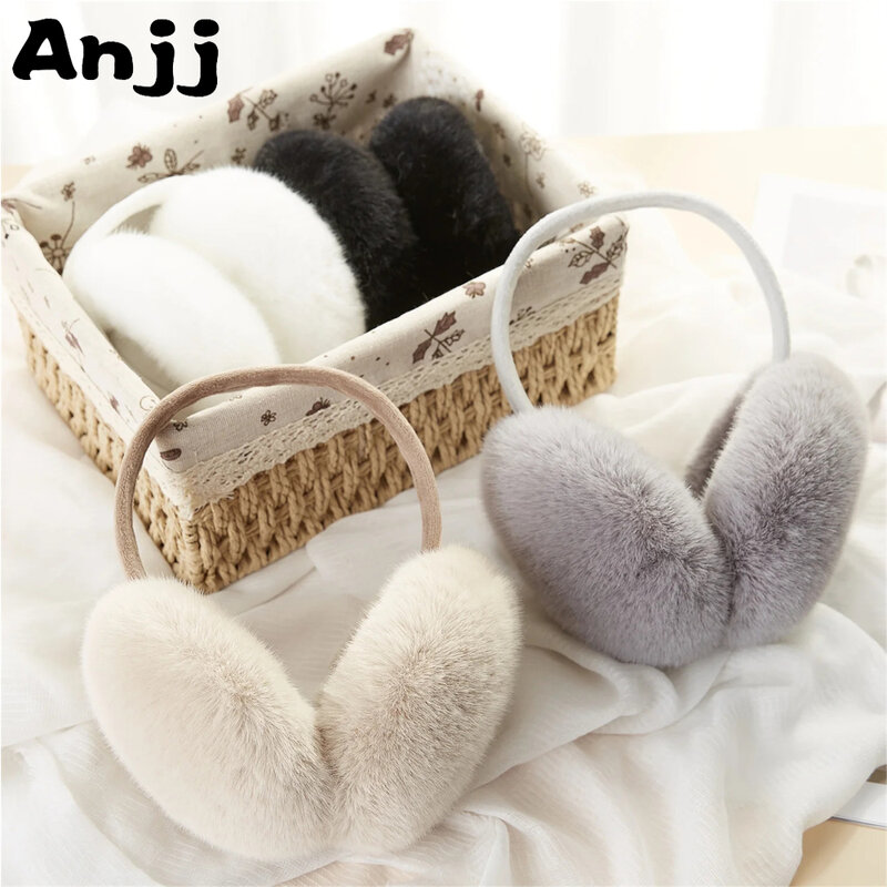 Anjj High Quality Earmuffs Faux Rabbit Fur Hang Ear Cover Warm Winter Ear Muffs Fur Earmuffs Unisex Adult Ear Warmer Fold