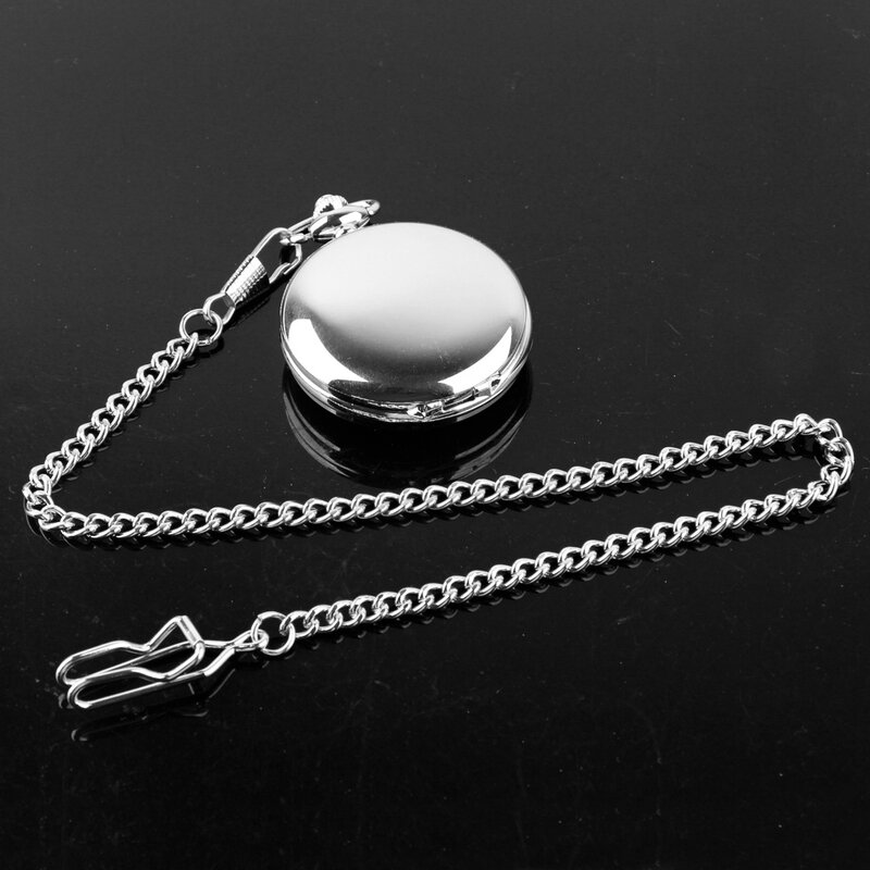 Luxo Smooth Silver Pendant Pocket FOB Watch, Número Romano, Relógio Analógico, Moda Masculina e Feminina, Colar de Corrente, Presente Unisex