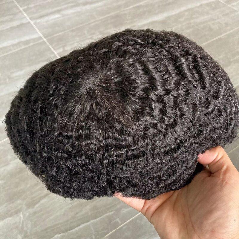 Swiss Lace Front Human Hair 10mm Deep Wave Gray Hair Men 's Toupee Breathable Base for Summer/Sweaty Hair Replacement Hairpiece