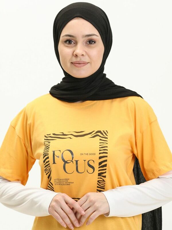 Fokus bedrucktes T-Shirt einfaches Langarm-Baumwoll-Sweatshirt das zweite Rabatt auf Null Kragen Sommer muslimische Frauen saisonal schweiß fest