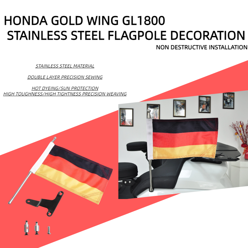 Motorvlag Voor Honda Gouden Vleugel Gl1800 Vlaggenmast Duitsland Vlaggenmast Kit Kofferbak Vlaggenmast 2018-2024 Moto Tour-Paniek
