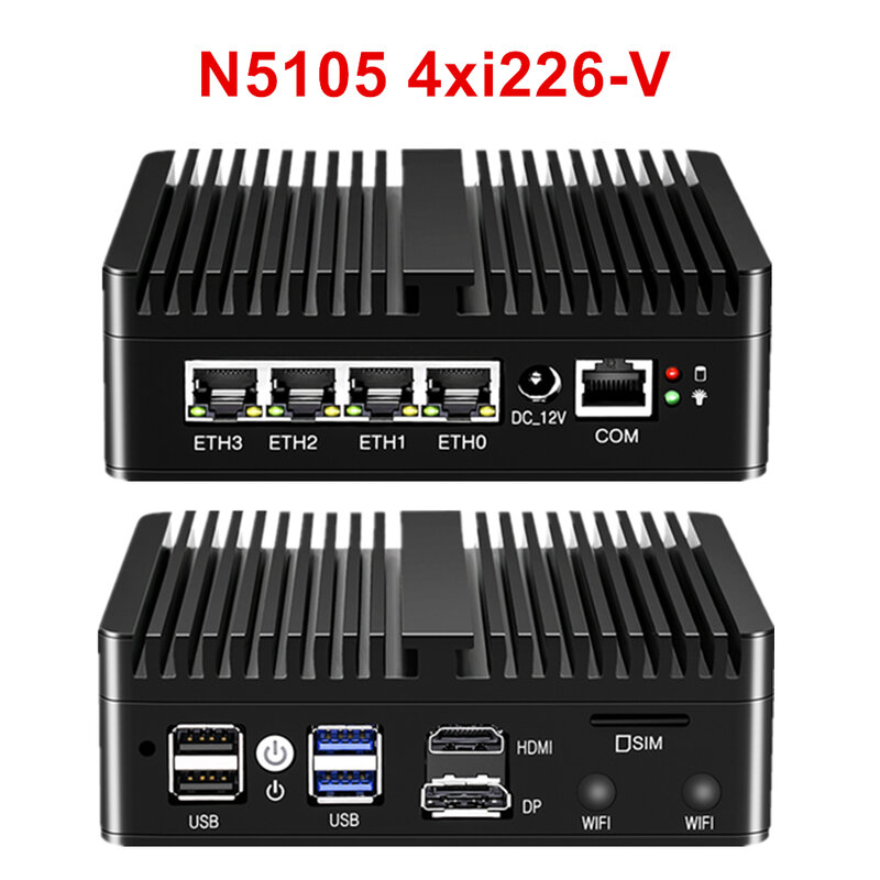 Thrône fouet-Routeur Pare-enquêter N5105 N100 4x Intel 2.5G i225 i226 LAN 2xDDR4, Mini PC Industriel Sans Ventilateur 4xUSB HDMI2.0 OPNsense PVE ESXi