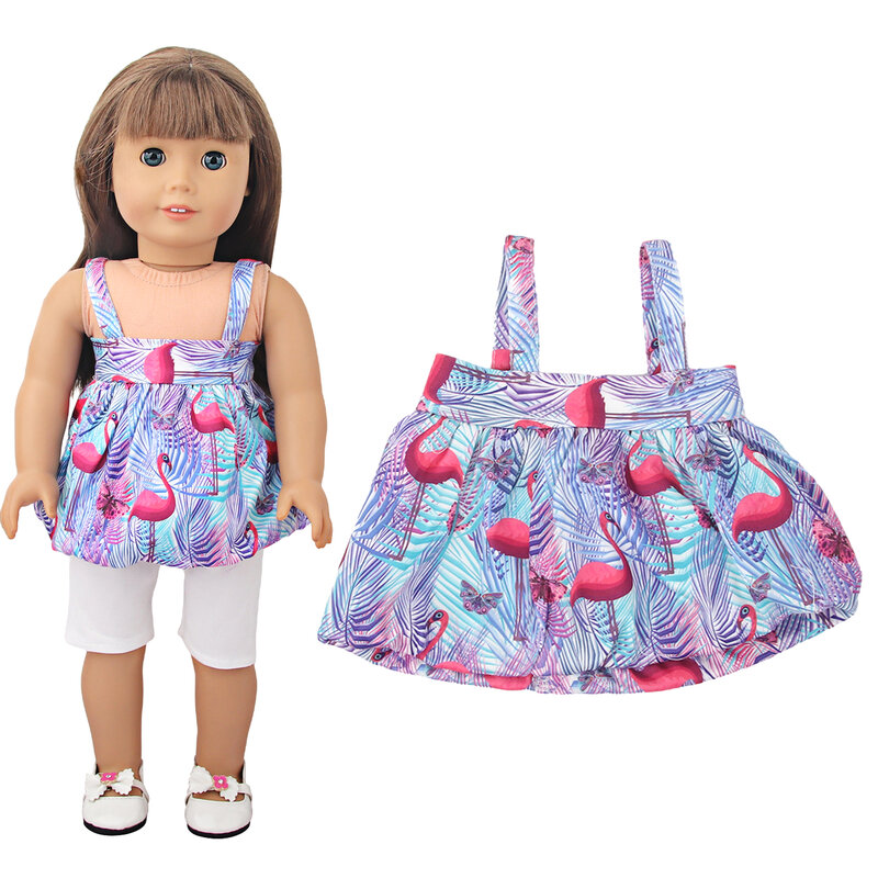 Saia de cinta + calças estilo de verão para 43cm itens do bebê & american 18 Polegada boneca menina, ourgeneration acessórios para bebê nascido para roupas