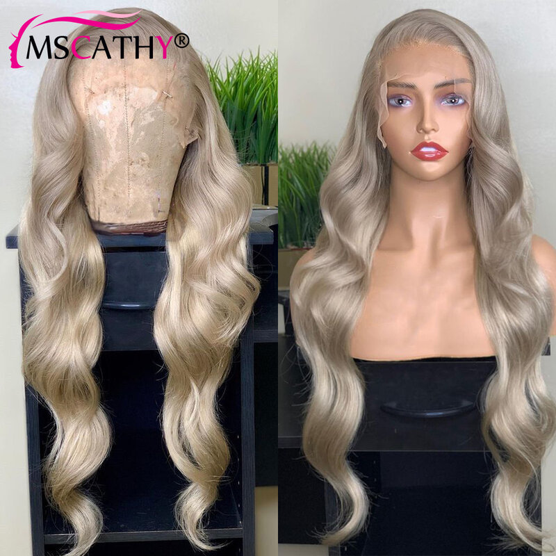 13x4 Ash Blonde Lace Frontal Wig Human Hair Body Wave Ash Grey Preplucked Lace Wig 13x6 HD Transparent Lace Closure Glueless Wig