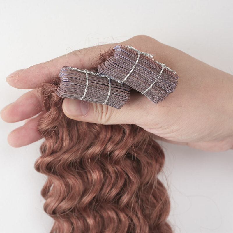 Tape In Human Hair Extensions Deep Wave Remy Brazilian Hair Skin Weft Tape Ins Curly Hair 20 pcs/set Black Brown Blonde Color