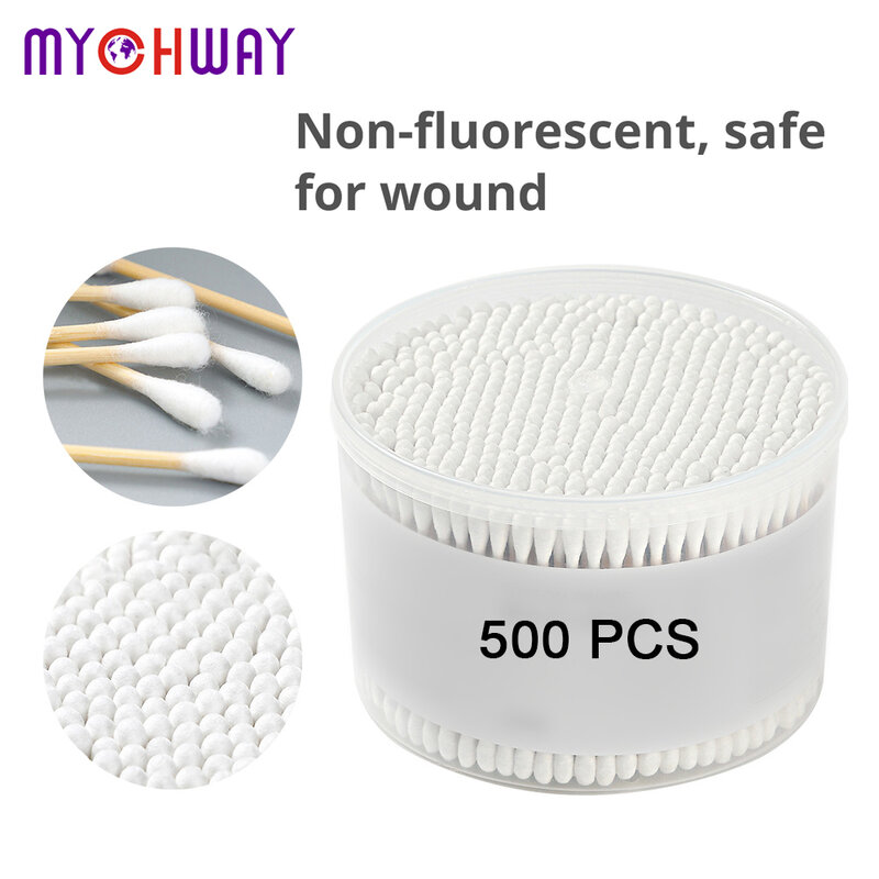 500pcs Dual Head Makeup Cotton Swabs Buds Disposable Wood Brushes Clean Stick