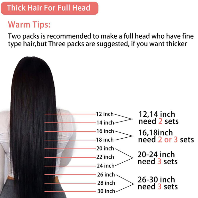 Clip em extensões de cabelo humano para mulheres, natural preto, Remy brasileiro, cabelo liso, 26 ", 4 613 cores, 120g, 8pcs, conjunto