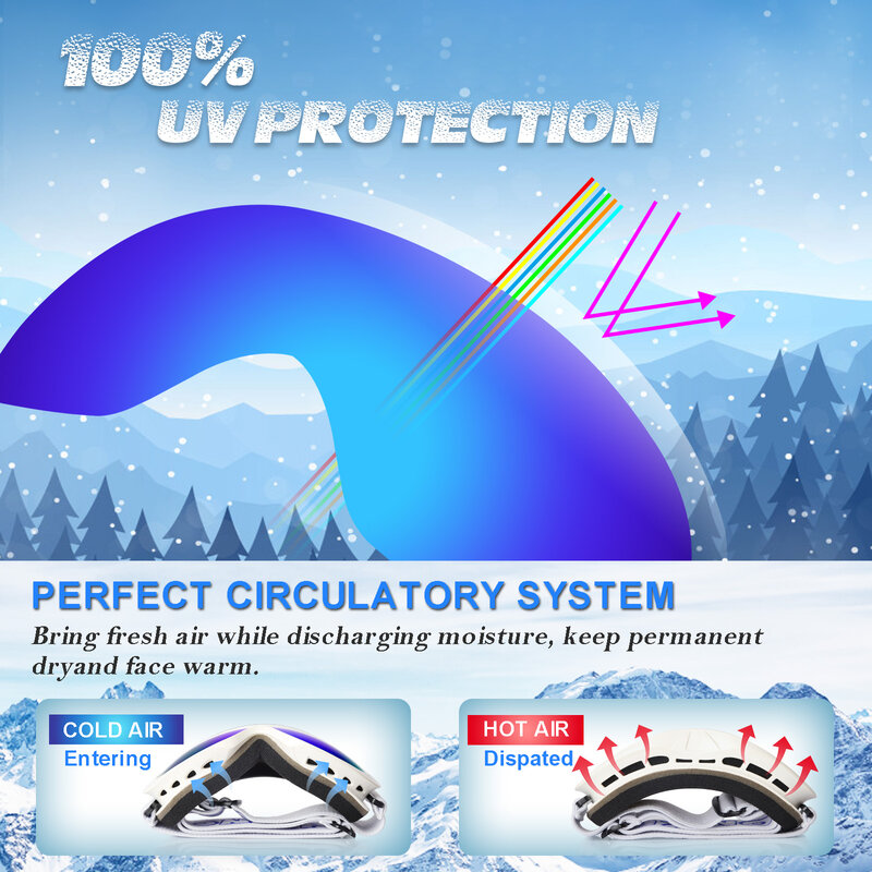 Kids Ski Goggles for Snowboarding and Skiing, Anti-Fog UV Protection Snow Goggles for 3-10 Child