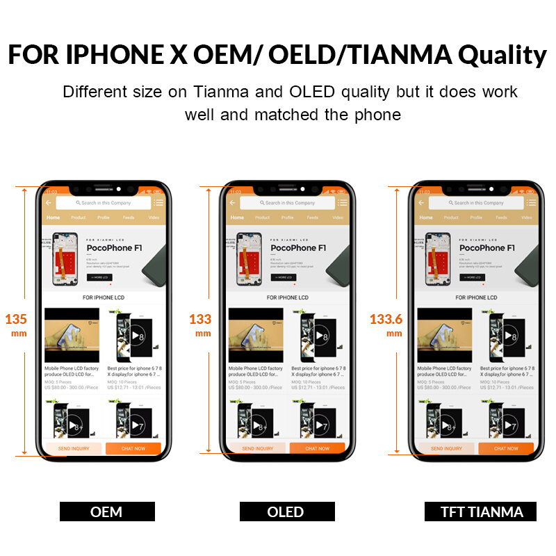 OEM Lcd OLED iPhone X XR Xs Max 11 Pro Max 12 Pro, rakitan Digitizer layar sentuh tampilan LCD tanpa piksel mati