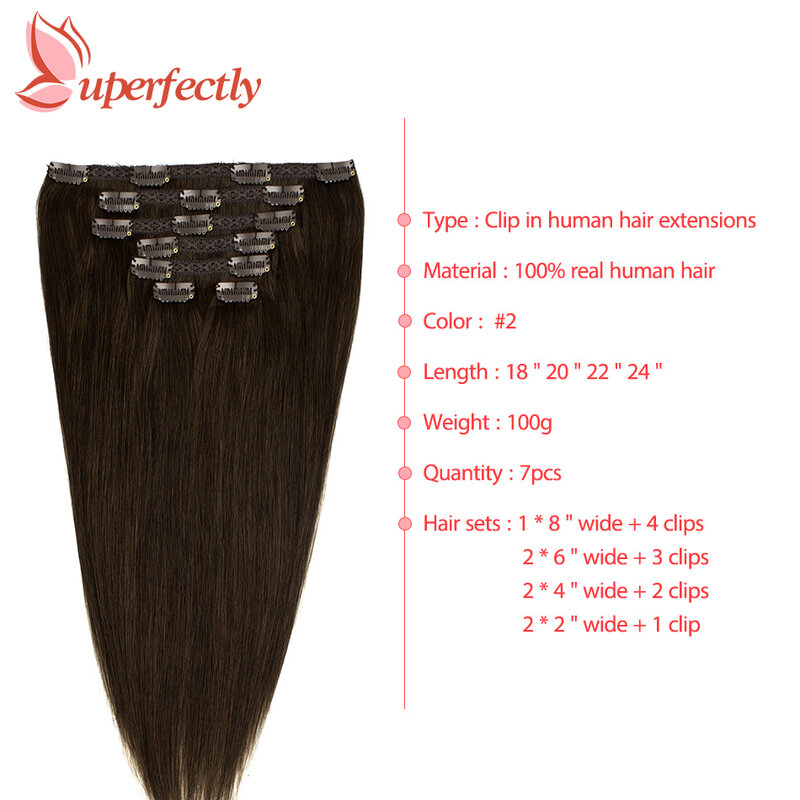 Накладные волосы на клипсе, 100% человеческие волосы, 7 шт., накладные волосы на клипсе, 100 г, настоящие натуральные европейские волосы для женщин