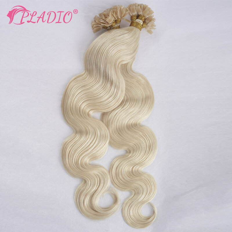 PLADIO Body Wave Flat Tip Hair Extensions 100% Real Human Hair 12-26 Inch Pre Bonded Keratin Hair Extensions For Salon Supply