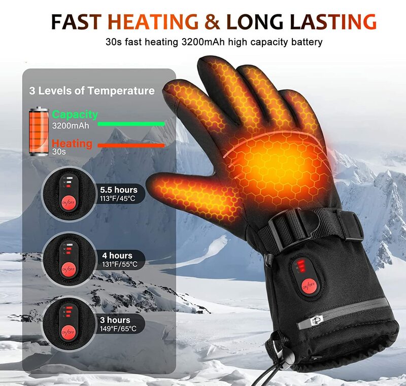 ถุงมือทำความร้อนสำหรับผู้ชายผู้หญิง, ถุงมือให้ความร้อนสำหรับขับขี่สกีกันน้ำกลางแจ้ง