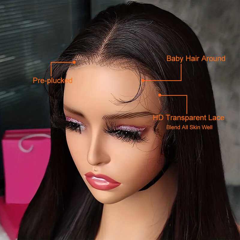 Peluca de cabello humano liso para mujer, postizo de encaje Frontal 13x4, brasileño