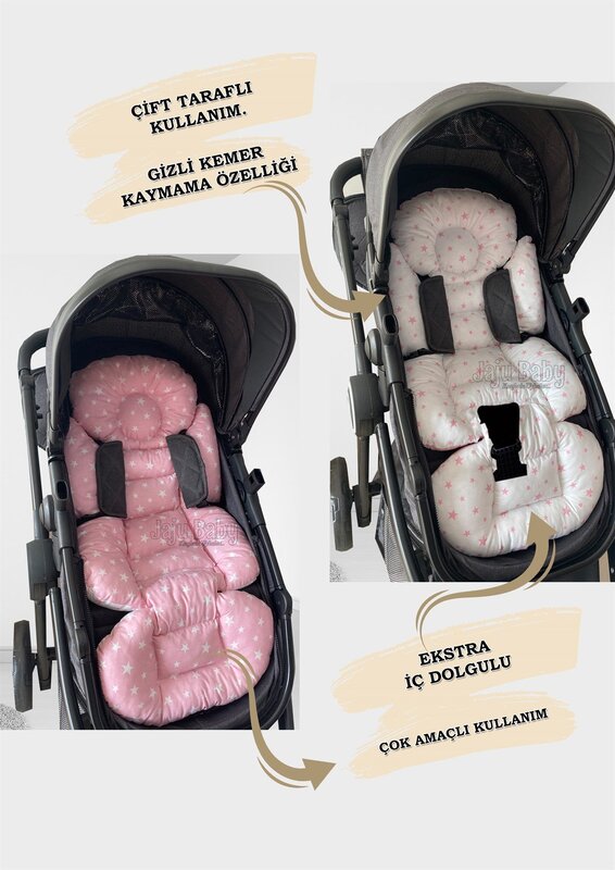 Ręcznie robiony poduszka do wózka dla dziecka różowa gwiazda