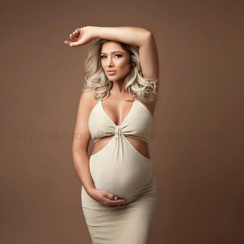 Zwangerschapsfotografie Jurken Gebreide Zwangere Vrouw Kleding Riem Vest Cool Jarretel Lange Rok Mode Elegante Feestjurk