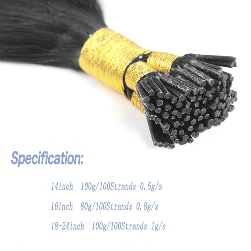 Extensiones de cabello humano Remy, pelo Natural, negro, recto, Keratina, Fusion, 12-24 pulgadas, 100 s/set