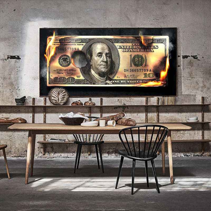 Wall Art Gold Modern Popular Colorful Hundred Money Canvas Painting Quadro Street Art Abstract Poster Wall Picture Home Decor