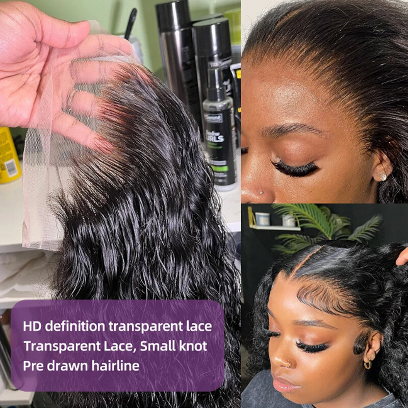 13X4 Glueless Short Bob Wig Kinky Curly Human Hair Wigs for Black Women PrePlucked Transparent Deep Wave Frontal Wig Brazilian