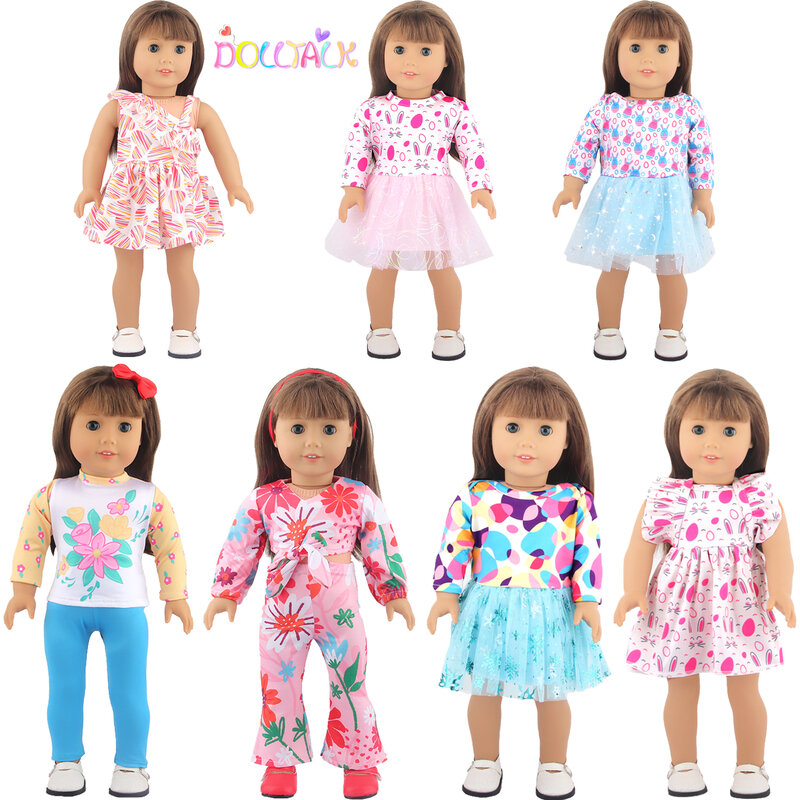 귀여운 인형옷 드레스 7 세트, 미국 18 인치 및 43Cm, 신생아 아기 인형 정장 복장, 액세서리 세대, 인형 장난감 선물
