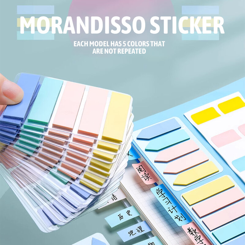 Morandi Transparente auto-adesivo Sticky Notes, Marcador de cores reutilizáveis, Memo Pad multifuncional, Escritório e Escola, Índice Sticky Notes