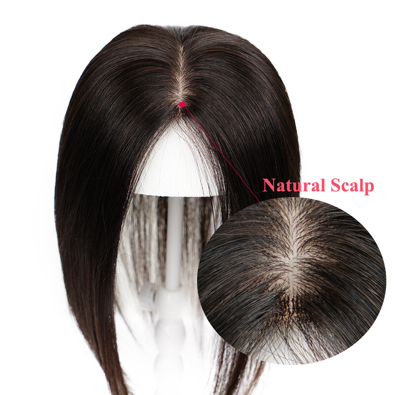 High Quality Women’s Hair Topper with Clip 100% Real Virgin Human Hair Scarp Silk Base with PU 3 layer Lace Topper for Hair Loss