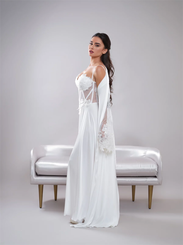 Foto reali eleganti maniche lunghe con applicazioni di perline abito da sposa per abito da sposa da sposa da donna Gwons da notte 2024