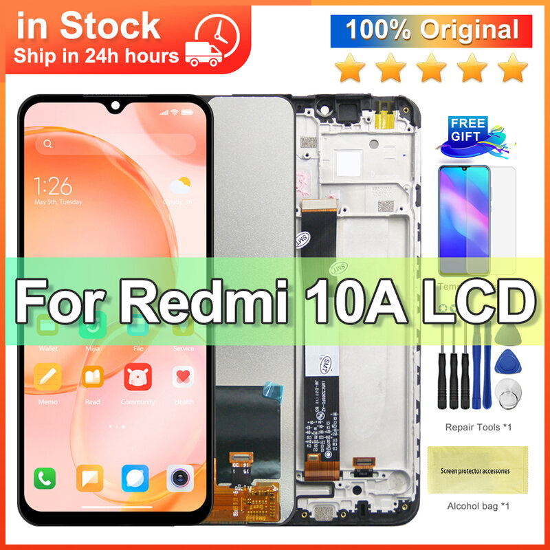 หน้าจอ6.53 "สำหรับ Xiaomi redmi 10A จอแสดงผล LCD 220233L2C หน้าจอสัมผัสพร้อมกรอบดิจิตอลประกอบสำหรับ redmi 10A LCD