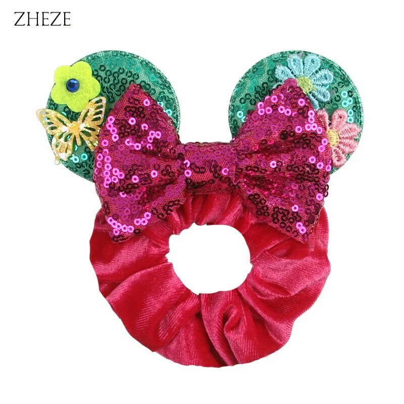 Hot Sales Christmas Disney Ears Hair Scrunchies Velvet Hairbands For Girls Sequins Bows Headband 2024 Women Trip DIY Accessories