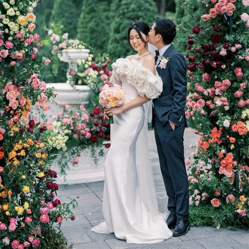 Voluminoso vestido de noiva feminino com rosas 3D, elegante e suave cetim, vestido de noiva sereia, personalizado, exclusivo, 20076 #, 2024