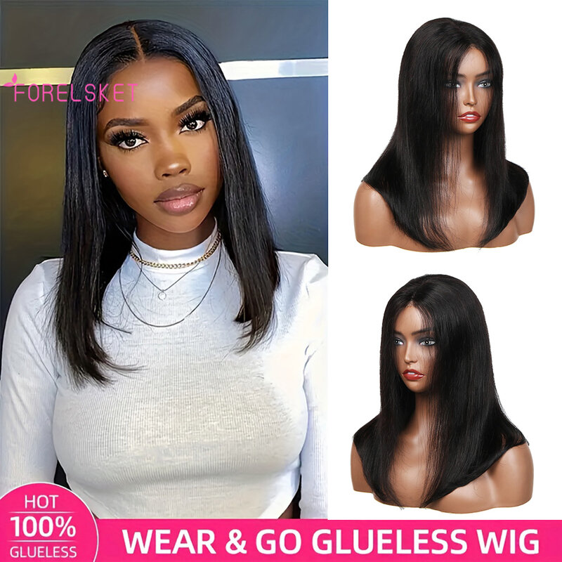 FORELSKET Wear Go Glueless 8X5 Human Hair Wig Straight Natural Color For Women Pre Plucked And Pre Cut Lace Closure 180% Density