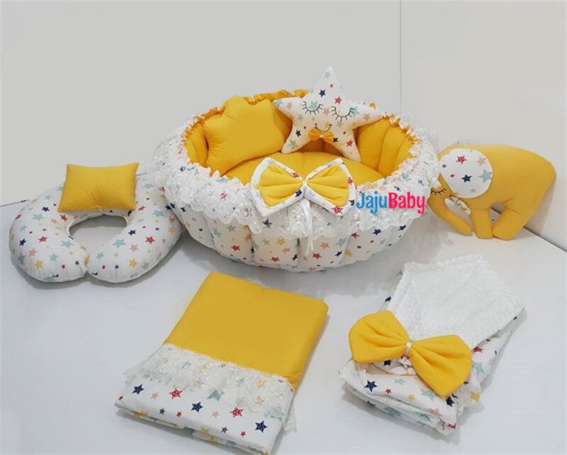 Handmade Mixed Starry Yellow Design Play Mat 7 Piece Babynest Set