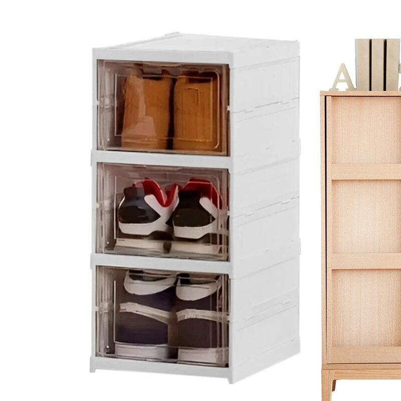 3/6 Layers Foldable Shoes Box Thickened Plastic Sneaker Shoe Storage Box Dustproof Stackable Cabinet Shoe Organizers Rack Shelf