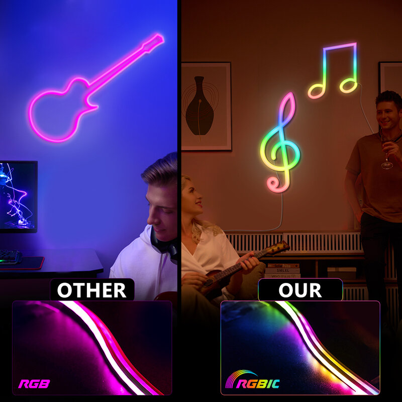 Neonowe światła linowe, wąż świetlny LED RGBIC z inteligentną aplikacją do synchronizacji muzyki, 16 milionów DIY kolory, współpracuje z Alexa, asystent Google
