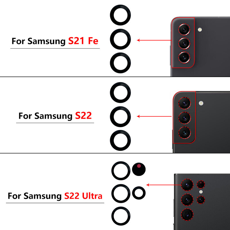 Стеклянный объектив задней камеры для Samsung S22 Plus Ultra S21 Fe A33 A53 A73 A52 A72 A03 Core M32, сменная стеклянная крышка для камеры