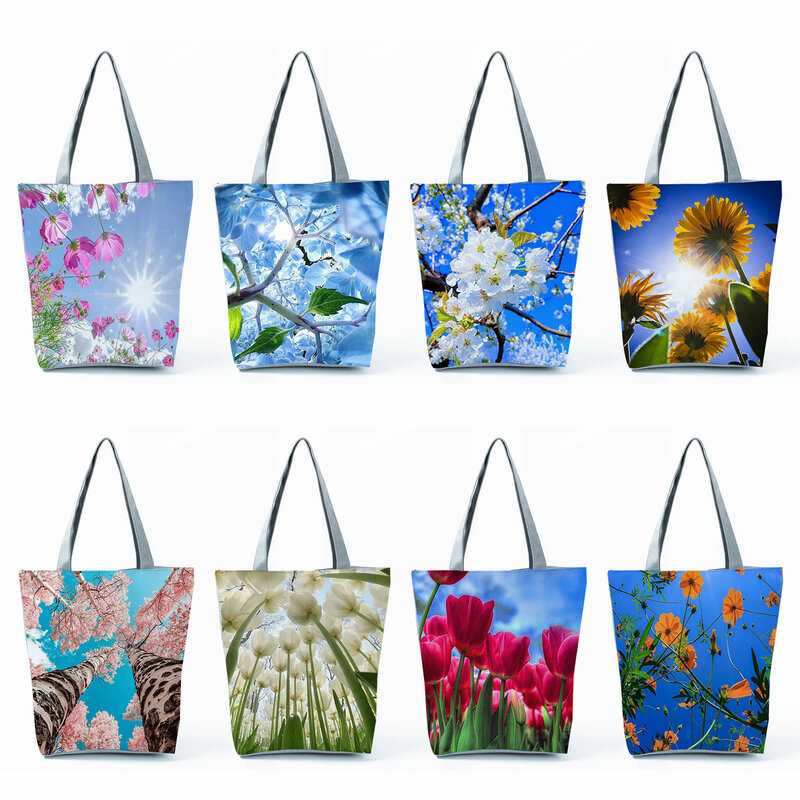 Bolsa de ombro reutilizável dobrável floral raiz planta impressão bolsas femininas tote viagem casual refrescante alta capacidade saco de compras
