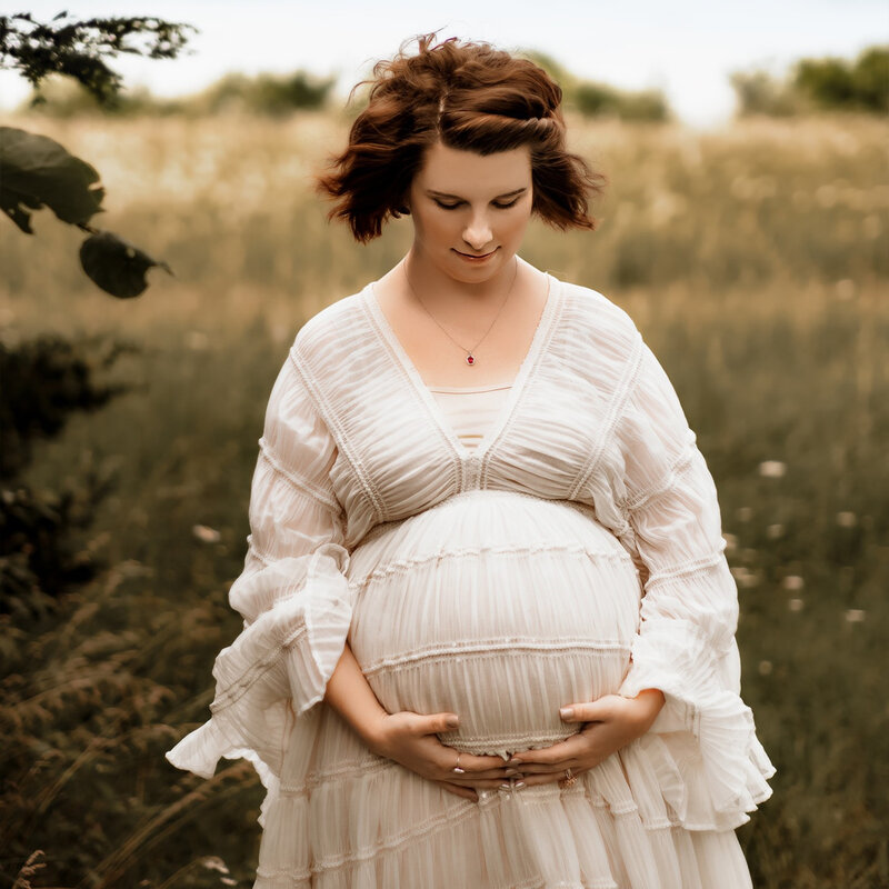 Zwangerschapsfotografie Boho Zwangere Jurk Lange Mouw Lotusblad Kant Zwangerschap Vrouwen Lange Jurk Voor Fotoshoot Rekwisieten